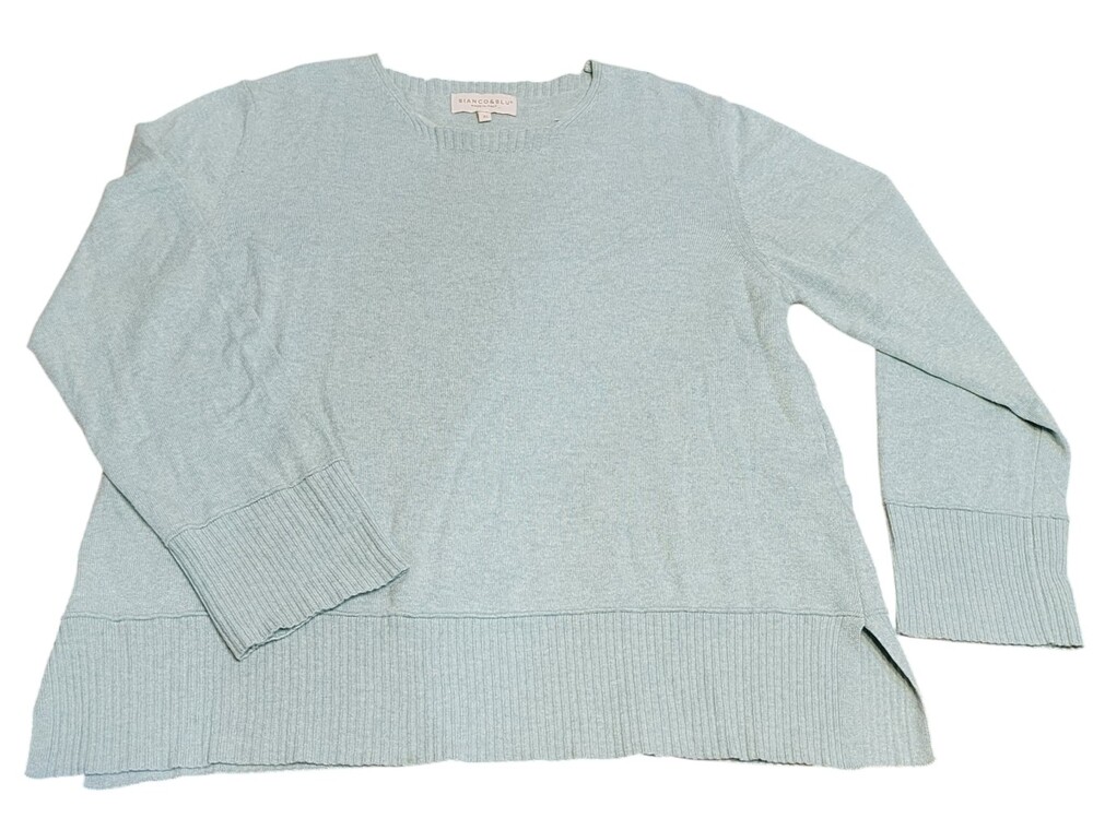 Bianco & Blu Wool Cashmere Silk Sweater Womens XL Mint Quiet Luxury Minimalist